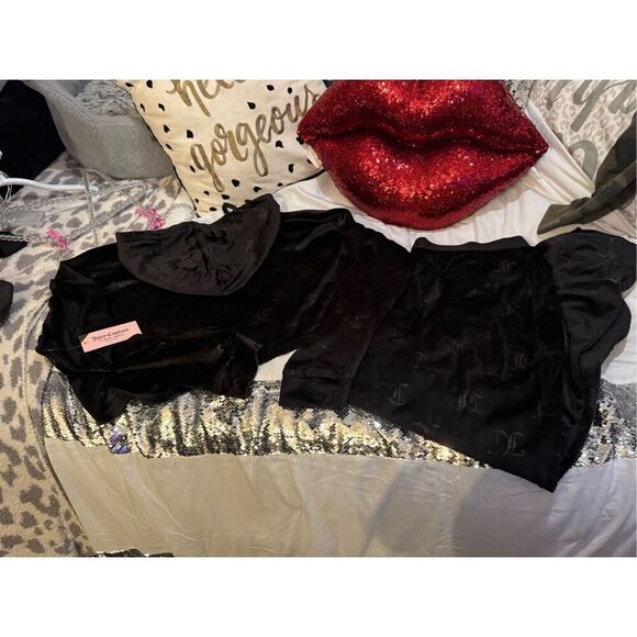 Juicy couture velour crop hoodie & jogger set jc logo embossed sz xL nwt - Picture 7 of 15